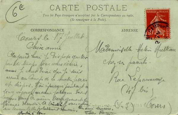 Verso de la carte A la cantine