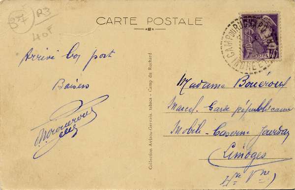Verso de la carte La cantine du camp du Ruchard