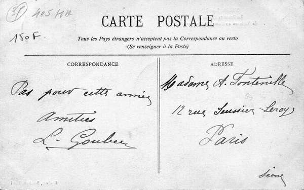 Verso de la carte Le café et la poste
