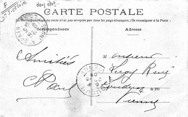 Verso de la carte Le café et la poste, autres personnages